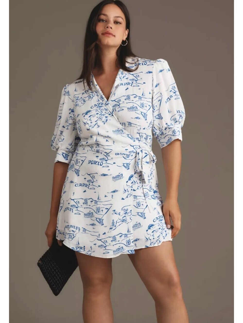 Maeve Anthropologie Wrap Dress Blue White Italian Print Size Large
